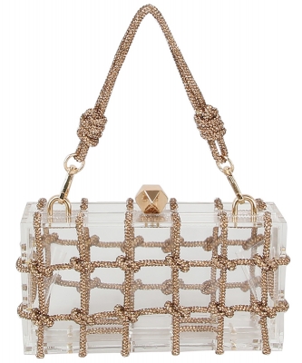 Clear Acrylic Rope Straw Evening Bag Boxy Bag LGZ076 GOLD